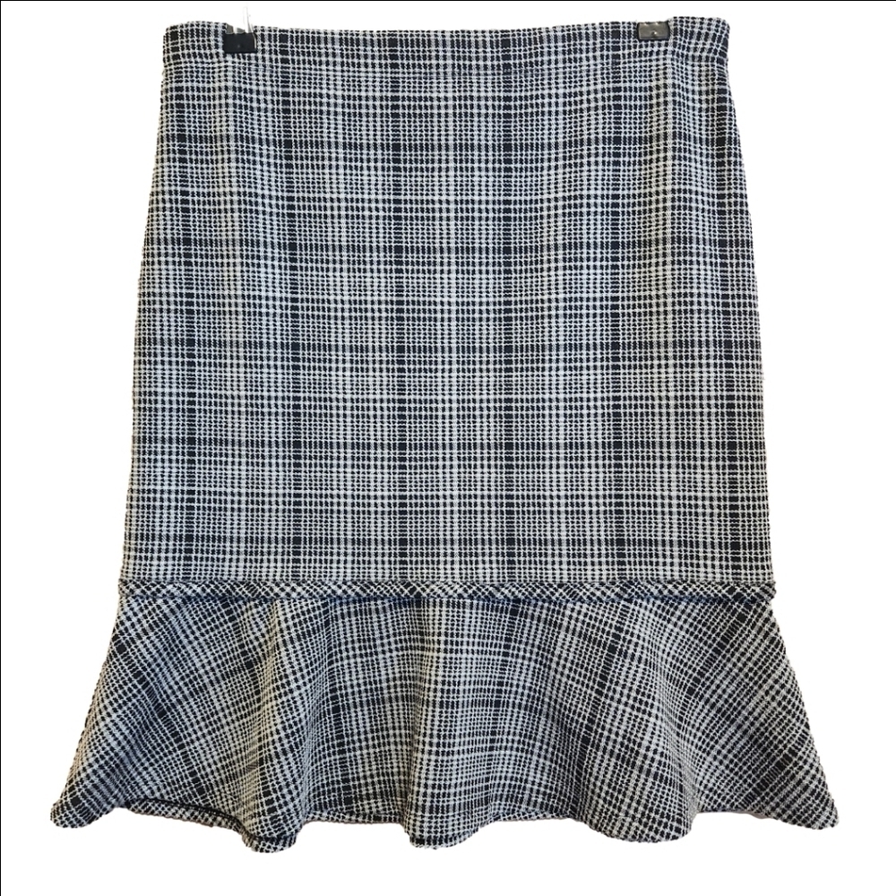 Max Studio Black and White Plaid Midi Peplum Skirt